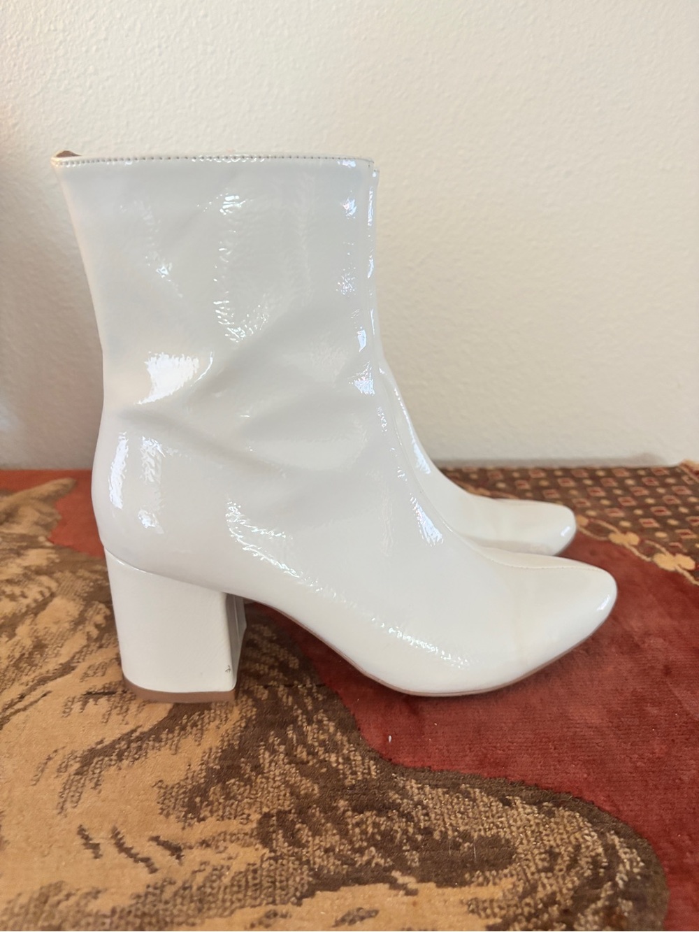 Urban Outfitters White Patent Block Heel Ankle Boots